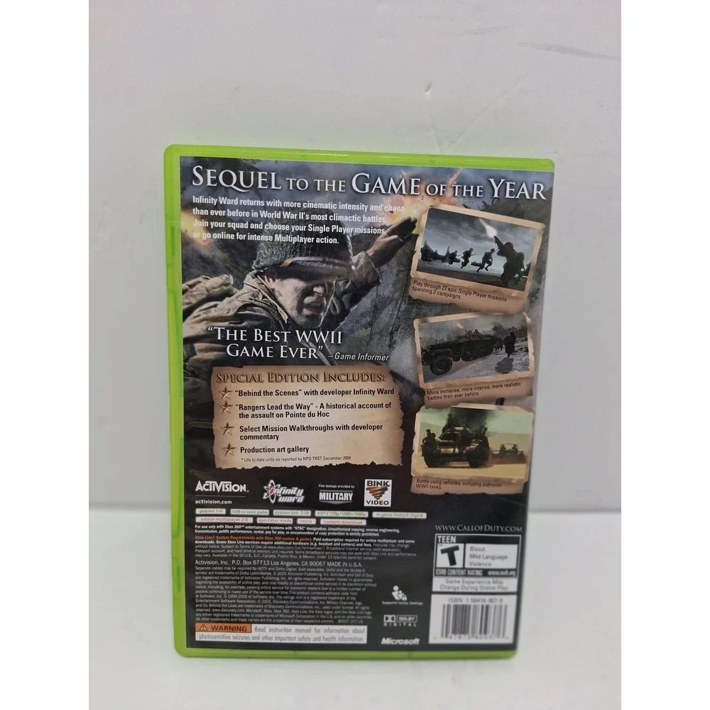 Call of Duty 2 Special Edition Xbox 360 Platinum Hits WWII Shooter Bonus DVD